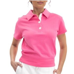 Nanette Lepore Pink Short Sleeve French Terry Polo Shirt Top Women's Small